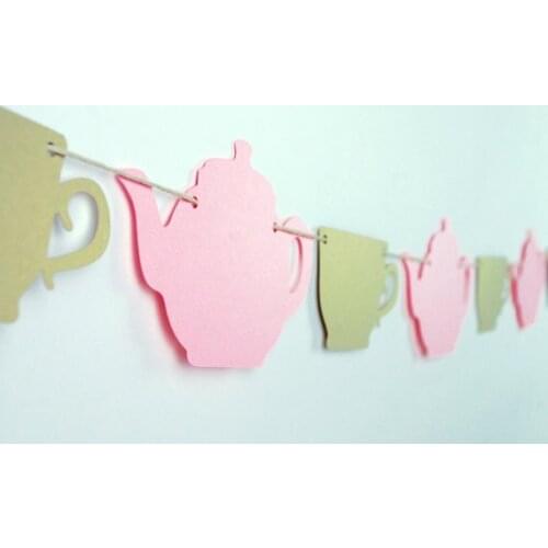 Tea pot and Tea cup garlands wedding birthday party banners 5' long bridal baby shower decorations photobooth