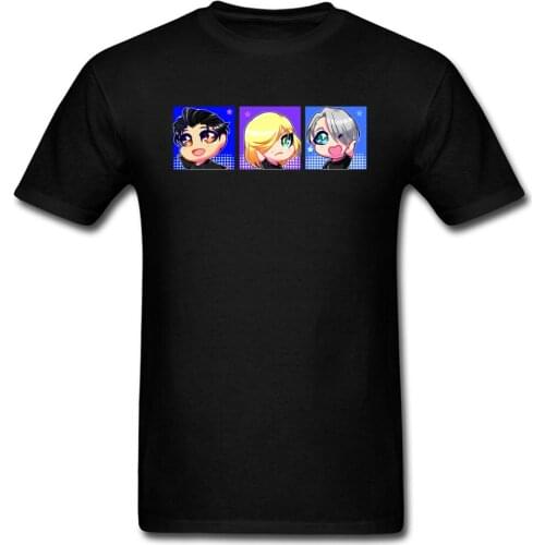 Cheebs On Ice T-shirt Anime T Shirt YURI!!! on ICE Men Tshirt Japan Anime Clothing Fashion Black Tops Tees Chibi Selfie