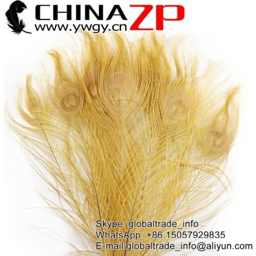 CHINAZP Factory www.ywgy.cn 500pcs/lot Good Quality Full Eye Dyed Light Brown Peacock tail Feathers
