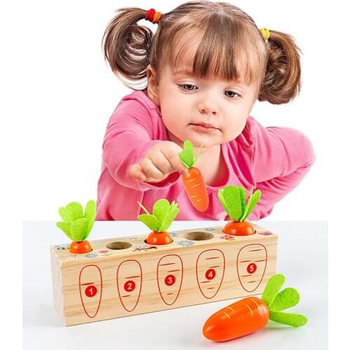 Wooden Montessori Kid Set Pulling Radish Toys Carrot Fishing Childrens Intelligence Early Learning Educational Safety Material