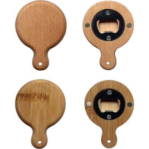 DIY Bamboo Wooden Bottle Opener With Handle Coaster Fridge Magnet Decoration Beer Bottle Opener Customize Engrave Logo
