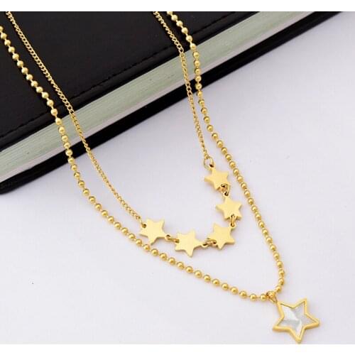 XIYANIKE 316L Stainless Steel Gold Color Star Moon Necklaces For Women Double Layer Choker 2021 Trend Party Fashion Gift Jewelry