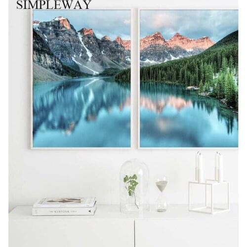 Mountain Lake Forest Scenery Canvas Painting Scandinavian Poster Nordic Print Nature Landscape Wall Art Picture Home Decoration