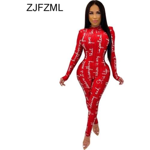 Letter Striped Printed Rompers Womens Jumpsuit Mock Neck Long Sleeve Bandage Playsuit Streetwear High Waist Club Party Bodysuit