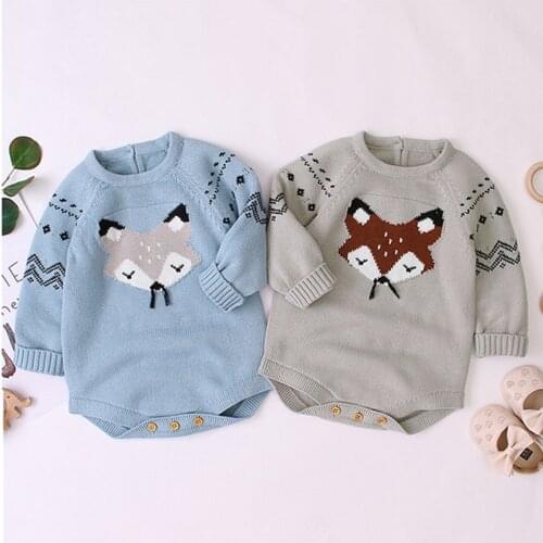 Baby Boys Girls Rompers Clothes New 2020 Autumn Winter Infant Baby Boy Girl Kids Knitting Long Sleeve Fox Rompers Clothes