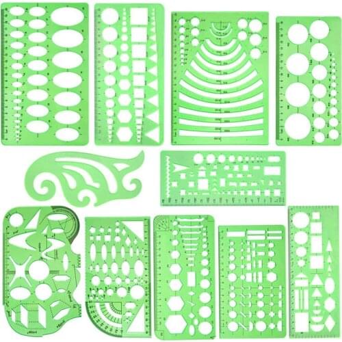 LMDZ Geometric Drawings Templates Measuring Rulers Plastic Measuring Templates Plastic Geometry Stencils with 1 Pack Poly Zipper