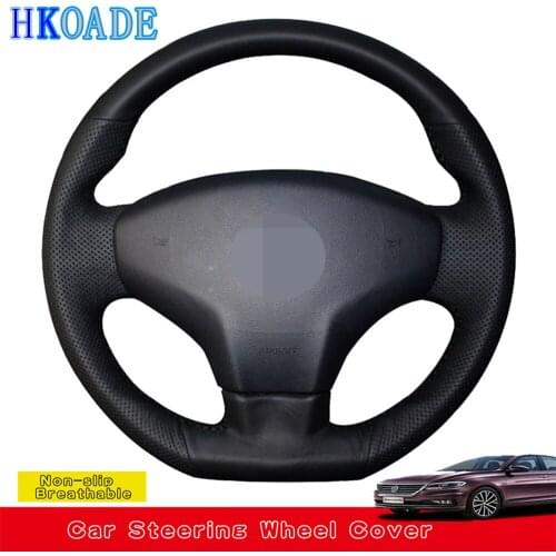 DIY Hand-stitched Black Artificial Leather Car Steering Wheel Cover For Citroen Elysee C-Elysee 2014 New Elysee Peugeot 301