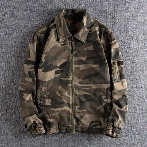 2021 new arrival Woven cotton mens Lapel flying jacket loose and versatile autumn camouflage outerwear coat 276