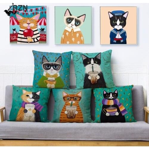 Ryan Conners Cute Ride Bike Cat Print Pillow Cover 45*45 Cushion Cover Linen Throw Pillows Cases Sofa Home Decor Cushion Covers