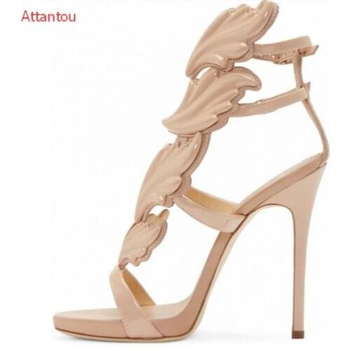 New Arrival Own Fashion Women beautiful Leaf Wing Flip Flops High Heeled Sandals Nude Gold Silver Colors Shoes Woman Slipper