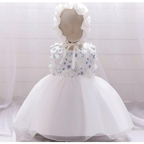 Send Hat White Flower Infant Baby Girl Dress Lace Tutu Baptism Dresses Girls 1st Year Birthday Party Wedding Baby Clothes