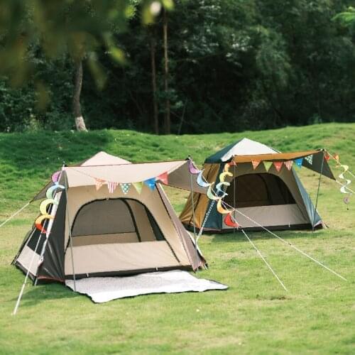 Outdoor Camping Family Automatic Tent 2-4 People Quick-open Portable Folding Double Layer Rainproof One-bedroom Beach Pop Up