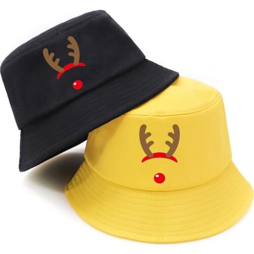 Foldable Christmas Elk Bucket Hat For Men Outdoor Fisherman Hats Women Autumn Hip Hop Fishing Cap Hot Casual White Panama Chapeu