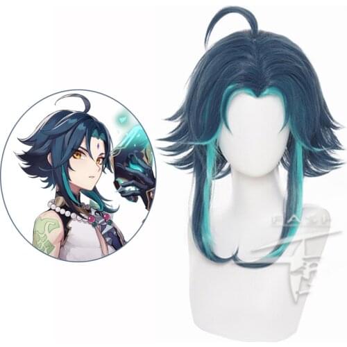Xiao Dark Green Short Wig Cosplay Costume Heat Resistant Synthetic Hair Genshin Impact Wigs