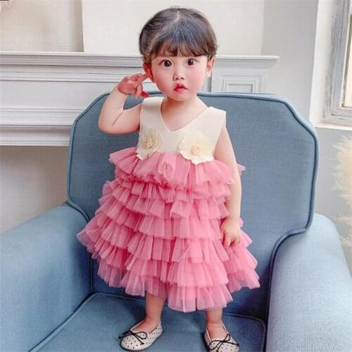 Baby girl dress children dress baby princess dress girl flower net gauze tutu cake dress baby girl baptism birthday party dress