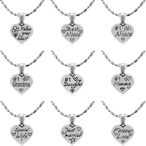 Fyour Grils Birthday Gift Necklace Fashion Stainless Steel Lover Heart Grandma Mummy Pendant Short Necklaces DJ183