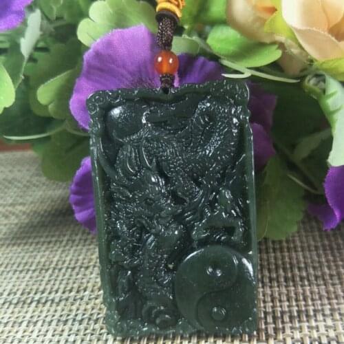 Natural Hetian Jade Hand Carving Dragon Jade Pendant Jewelery Lucky Exorcise Evil Spirits Patron Saint Safety Fine Jewelery