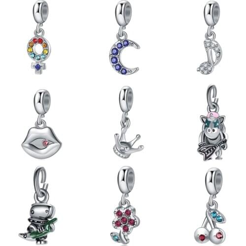 Silver Color Crystal Moon Crown Hand Heart Charms Pendant Fit Pandora Charms Bracelets Handmade Jewelry for Women Girls Gift