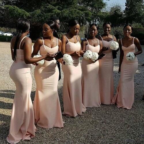 Pink Mermaid Bridesmaid Dress Spaghetti Straps Sleeveless Sweetheart Formal Maid of Honor Gown Plus Size Custom Made