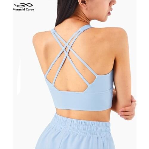 Mermaid Curve Double Back Crossover Straps Offer Comfort Sports Bras Light Support Full Cups Sweat Wicking Fabric Yoga Bras Top