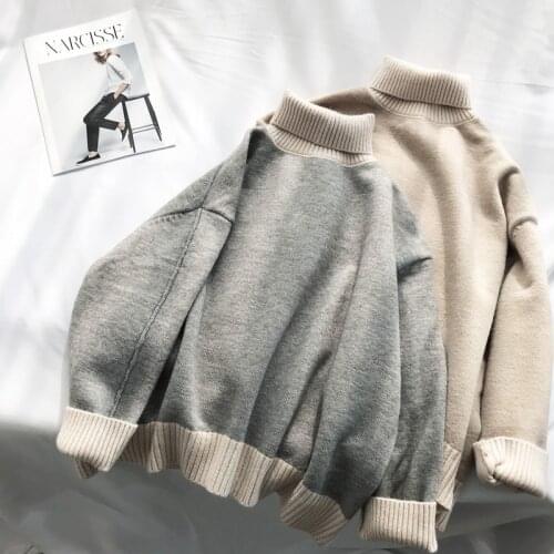 Oversized Turtleneck Sweater Women Loose Pullovers Winter Thick Warm Knit Tops High Neck Color Block Soft Jumper Large Knitwear