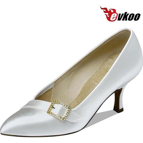 Evkoodance White Satin Modern Dance Shoes Conveniente Lazy Woman Shoes Without Strap 7.3Cm Heel Evkoo-086