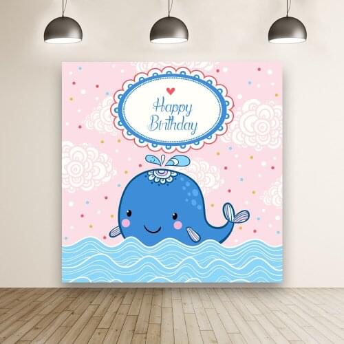 Cute Whale Wave Baby Shower Custom Photo Background Vinyl Studio Beautiful Wall Decors Cartoon Birthday Party Backdrops Banner