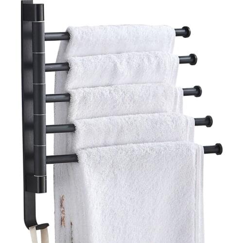 Rotating Towel Holder Porte Serviettes Salle Bain Space Aluminum 2/3/4/5-Bar Kitchen Bathroom Towel Rack Accroche Torchon Mural