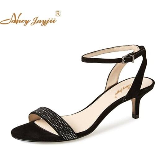 Nancyjayjii Golden Black Crystal Sandals Rhinestone Luxury Holidays Strappy Low Med Heels Free Shipping Shoes for Women 2021