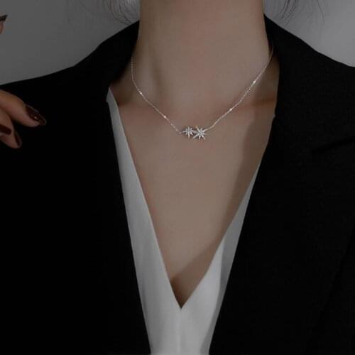 925 Sterling Silver Star Necklace for Women Luxury CZ Clavicle Chain Necklace Jewelry Gifts Wholesale