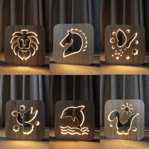 1PC Creative Night Light Wooden Table Lamp LED USB Dog Paw Wolf Head Lamp Kids Bedroom Decoration Warm Light For Children Gift