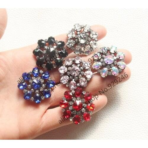 1pc/lot 30mm round flower glass crystal rhinestone button in red sapphire black white pink ab color garment decorative button