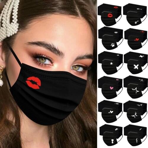 10/50pc Mascarillas Adult Black Disposable Ear Loop Designer Mask For Face Masque Jetables Desechable Halloween Cosplay Bandana