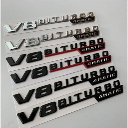 2pcs Letters V8 BITURBO 4MATIC Fender Emblems Badges for Mercedes Benz AMG