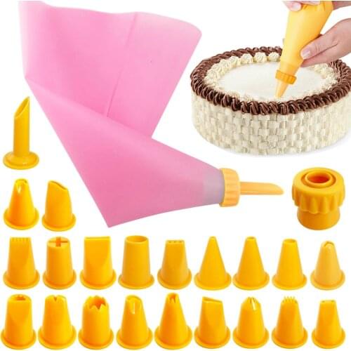 23 PCS/Set Pastry Bag Tips Kitchen DIY Icing Piping Cream Reusable Pastry Bags +21 Nozzles Set Cake Decorating Tools