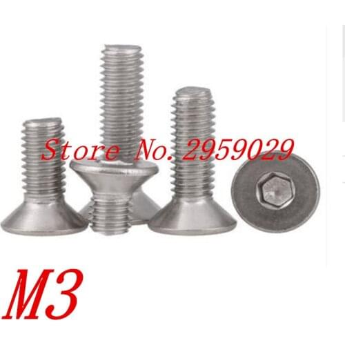 50pcs DIN7991 M3*4/5/6/8/10/12/16/18/20/22/25/30/35/40/45/50 3mm Stainless steel hex socket countersunk head screw