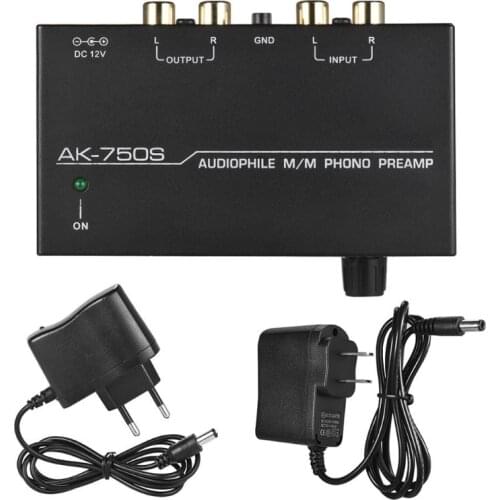 Ak-750S Audiophile M/M Phono Preamp Amp with Level Control Preamplifier Amplifier RCA Input Output Interface US/EU Plug Adapter