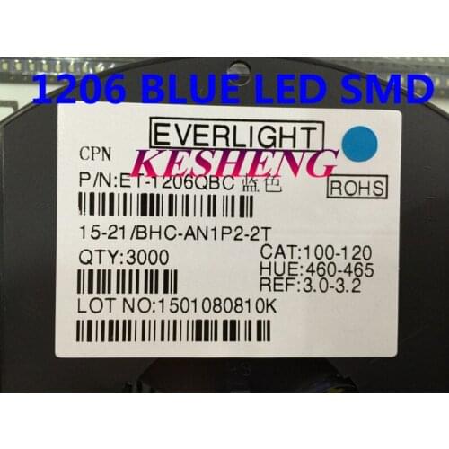 Free Shipping 1206 Blue Led Super Bright SMD LED diodes 3.2*1.6*0.8MM 460-470NM light-emitting diodes SMD 1206 LED Blue 2000PCS