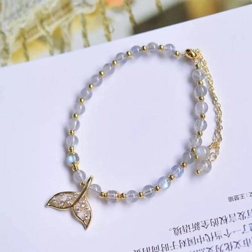 Natural Crystal Moonlight Lime Moonlight Labradorite Bracelet Purple Fishtail Adjustable Pull Buckle 14k Gold Filled Jewelry