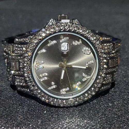 Hip Hop MISSFOX Ross Black Men Luxury Brand Male Watches Bling Diamond Quartz Mens Business Watch Waterproof Steel Male Clock