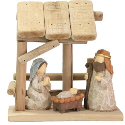 Wooden Christian Birth Of Jesus Stable Christmas Ornaments Church Resin Crafts Home Decor Nativity Scene Religious Gift Decor