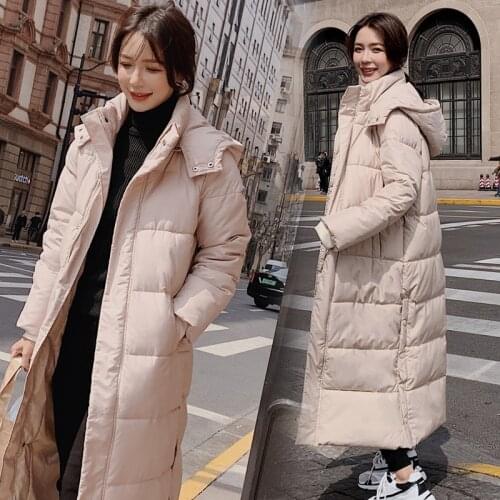Long Down Cotton Jacket Coat 2021 Winter New Down Parkas Womens Thicken Warm Down Cotton Coats Female Hooded Solid Down Jackets