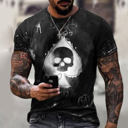 New Retro Mens T-shirt Poker A Skull Print Top T Shirt Men Summer Casual Short Sleeve Oversize Tshirt Men Clothing Streetwear