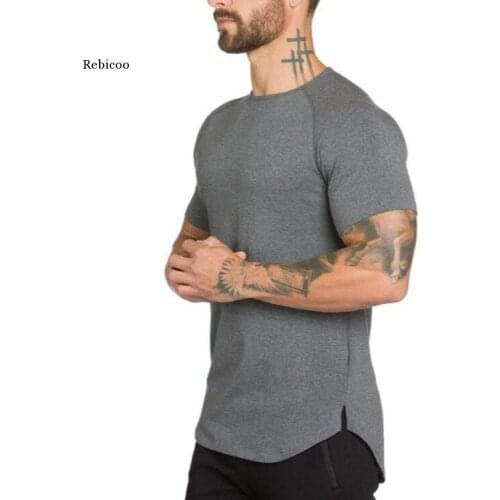 Brand Gym Clothing Fitness t Shirt Men Fashion Extend Hip Hop Summer Short Sleeve T-Shirt Cotton Bodybuilding Muscle Tshirt Man