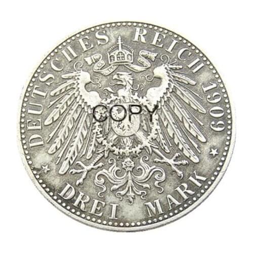 Germany,Anhalt 3 Mark 1909 Friedrich II Silver Plated Copy coin