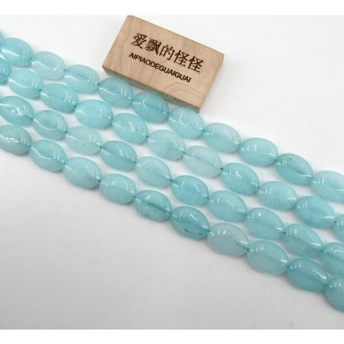 APDGG 13x18mm Blue Jade Smooth Oval Loose Gemstone Beads 15'' Strands Jewelry Making DIY