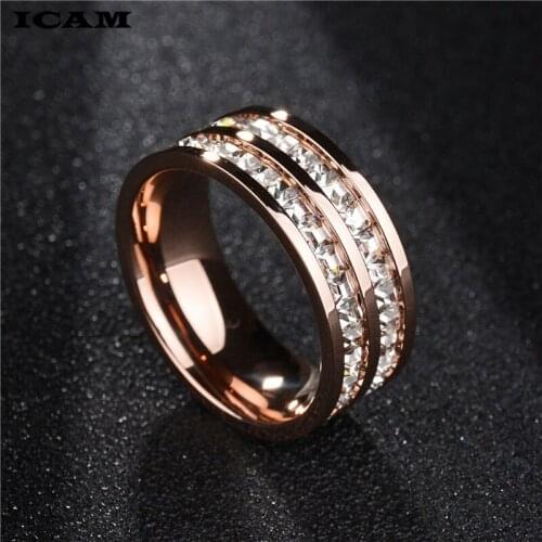 ICAM Luxury Brand Jewelry White Color Inlay Cubic Zirconia Unique Shaped Ring for Women Wedding Engagement Size
