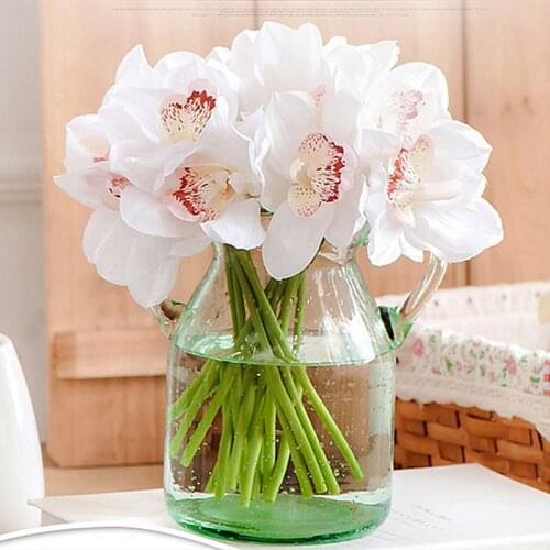 Real Touch 6 heads Artificial Cymbidium Table Flower DIY Wedding Decoration Bride Hand Flowers Fake Flower For Home Decor Orchid