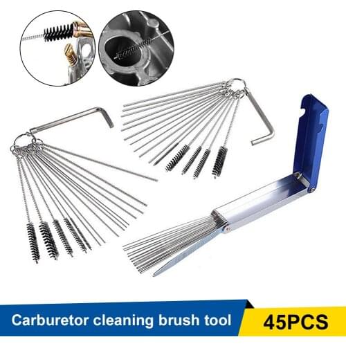 45PCS Carburetor Carbon Dirt Jet Remover Needle Brush Cleaning Tool with 32PCS Cleaning Wire 13PCS Brushes for Motorcycle ATV