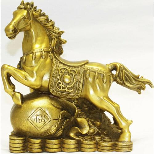 Chinese Folk Fengshui Brass Copper Wealth Money Rich Zodiac Year Horse Statue Success Wealth Deaoration